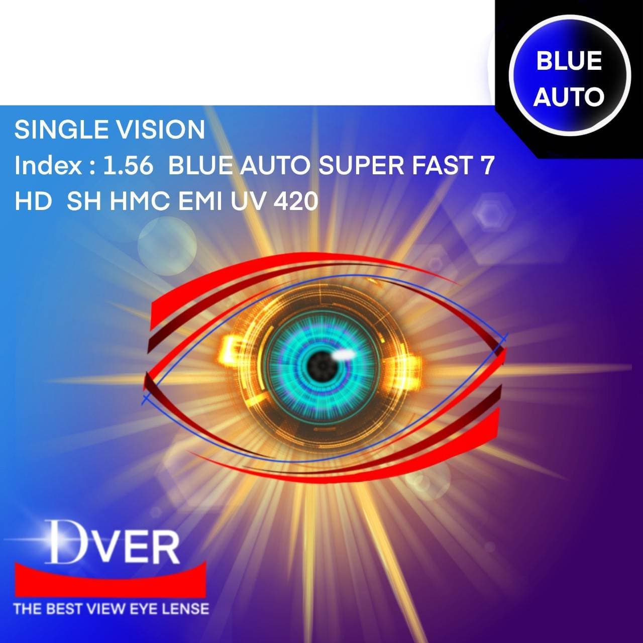 1.56 (SPH +4.00 ถึง -8.00 / CYL -0.25 ถึง -4.00) Blue Auto Super Fast 7 HD EMI SH UV 420 หน่วยการสั่ง เป็นข้าง